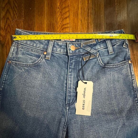 Wrangler x Staud Cropped Flare Jeans Indigo NWT - Picture 6 of 8